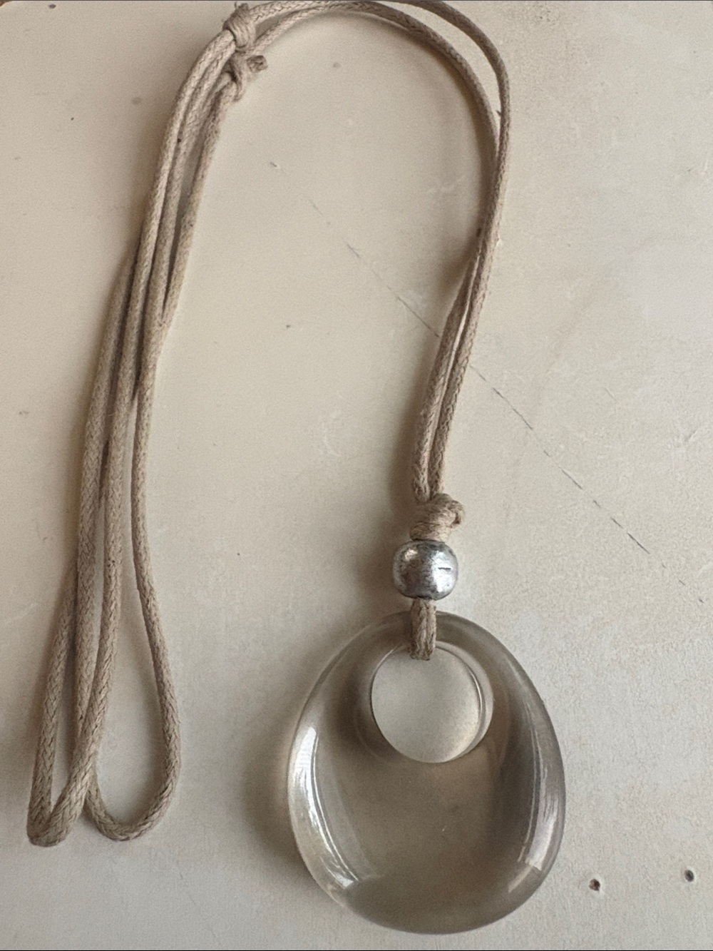 Handmade Cream Pendant Necklace with Glass Teardrop ca 13in